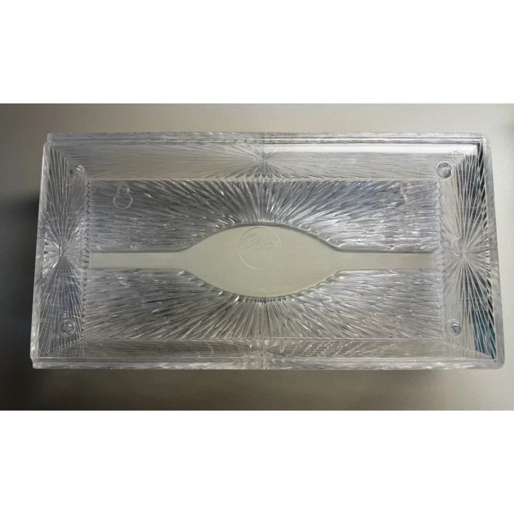 Celebrity Inc Art Deco Lucite Tissue Box Cover Clear Acrylic 10